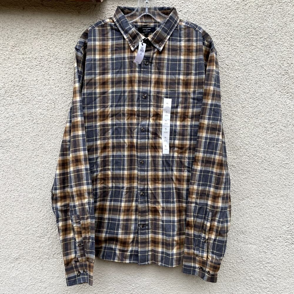 NEW Banana Republic Slim Untucked Lightweight Flannel XL Tall Grey